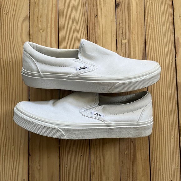Vans Classic Slip-On White Canvas Skate Shoes Men 6.5 Womens 8.0 Low Top Sneaker - Picture 9 of 9